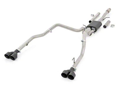 Rough Country Dual Exhaust System with Black Tips; Rear Exit (19-24 5.3L Silverado 1500 w/ Factory Dual Exhaust)