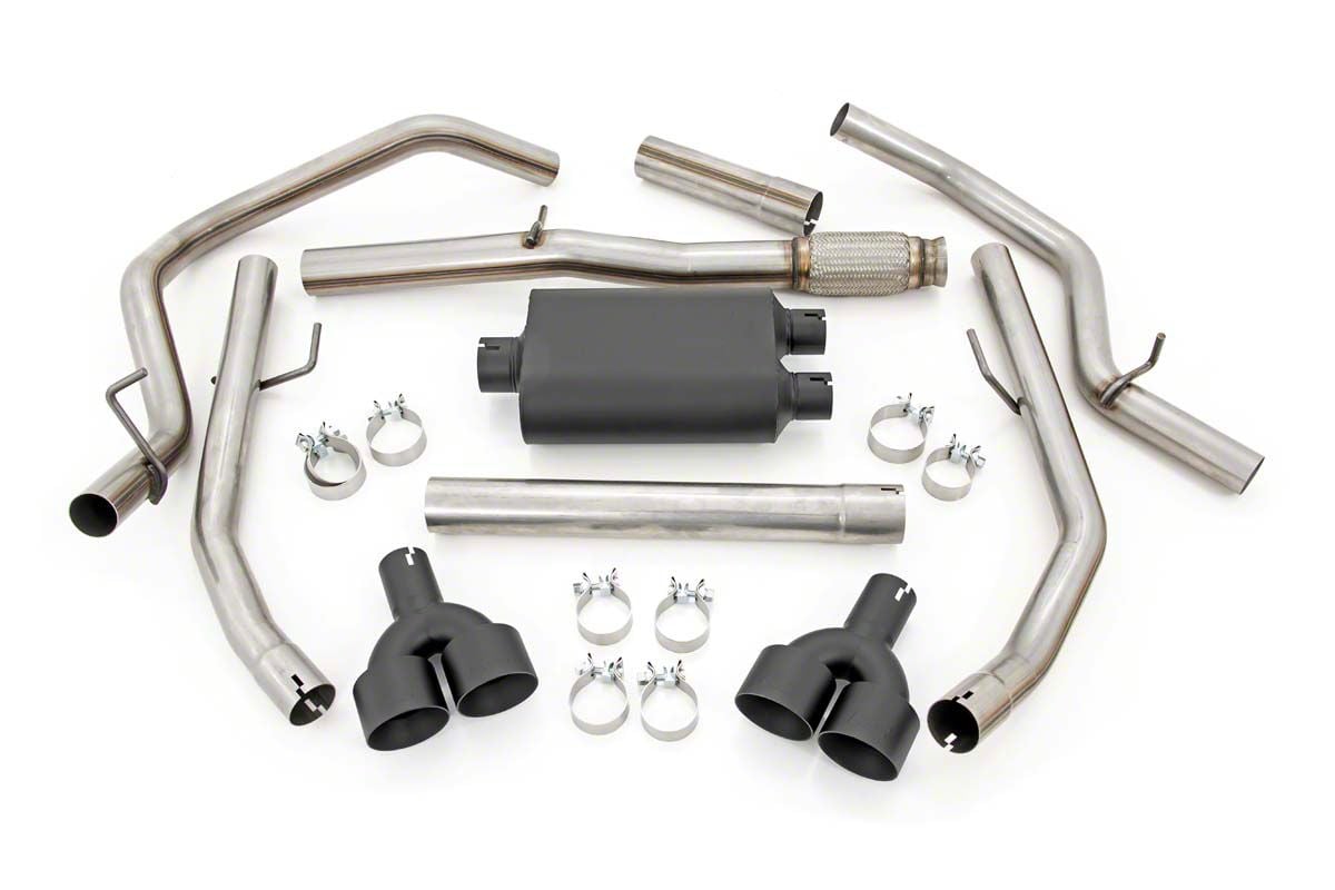 Rough Country Silverado 1500 Dual Exhaust System with Black Tips; Rear