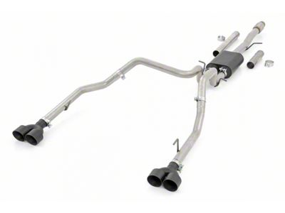 Rough Country Dual Exhaust System with Black Tips; Rear Exit (19-25 6.2L Silverado 1500 w/ Factory Dual Exhaust)