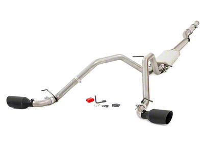 Rough Country Dual Exhaust System with Black Tips; Side Exit (14-18 5.3L Silverado 1500)