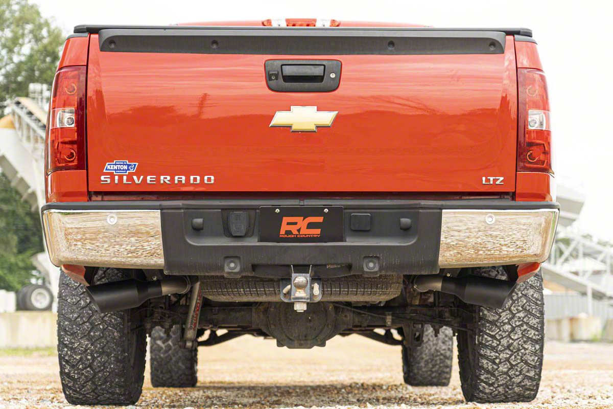 Rough Country Silverado 1500 Dual Exhaust System with Black Tips; Side