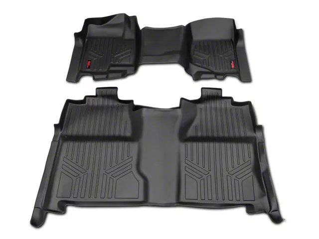 Rough Country Heavy Duty Front Over the Hump and Rear Floor Mats; Black (07-13 Silverado 1500 Crew Cab)