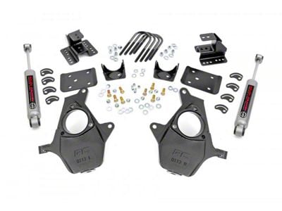 Rough Country Knuckle Lowering Kit with Premium N3 Shocks; 2-Inch Front / 4-Inch Rear (14-18 2WD Silverado 1500 w/ Stock Cast Aluminum or Stamped Steel Control Arms)