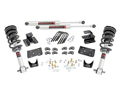 Rough Country Knuckle Lowering Kit with M1 Monotube Shocks; 2-Inch Front / 4-Inch Rear (14-18 2WD Silverado 1500 w/ Stock Cast Aluminum or Stamped Steel Control Arms)