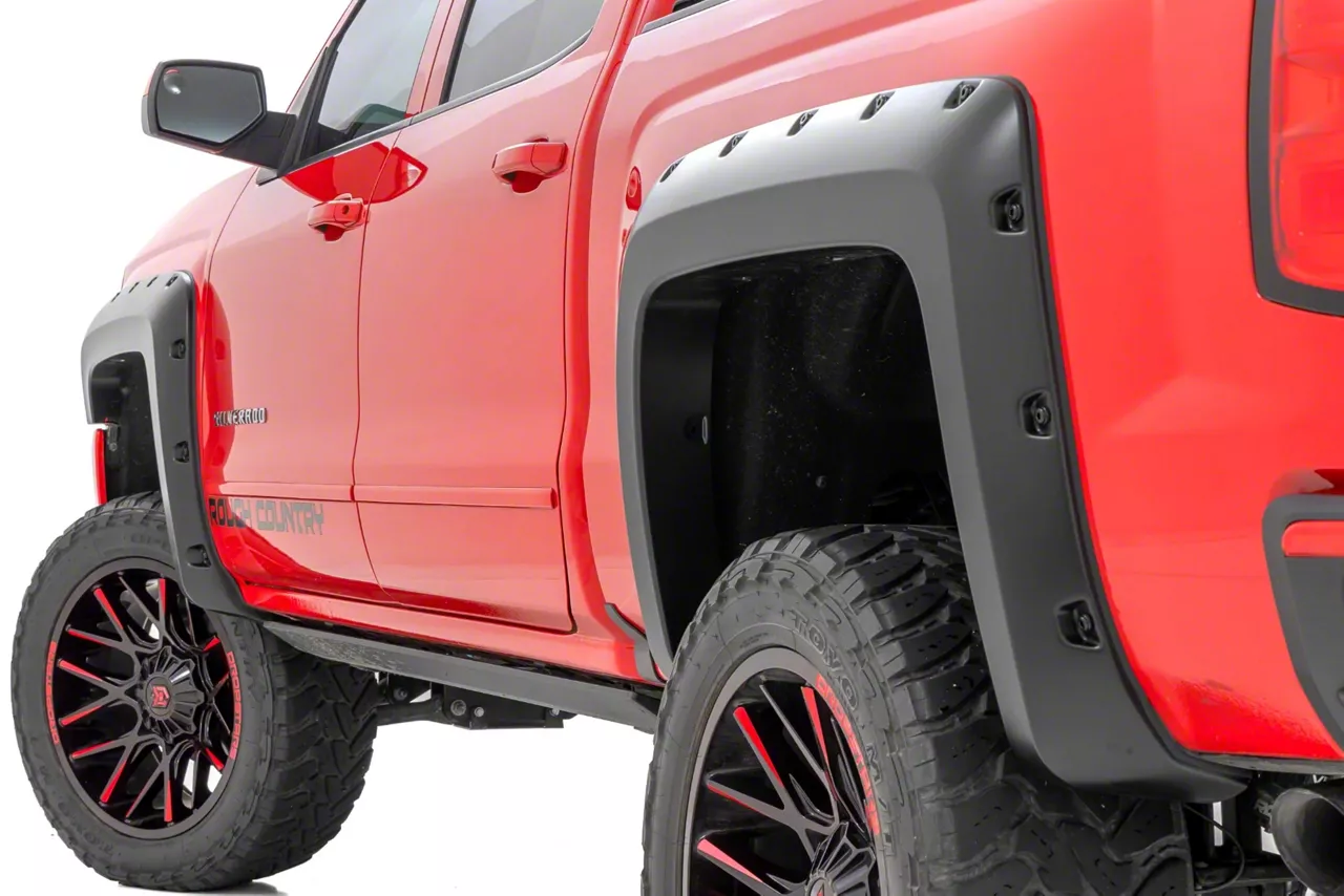 Rough Country Silverado 1500 Pocket Fender Flares; Flat Black FC11413A (1418 Silverado 1500 w