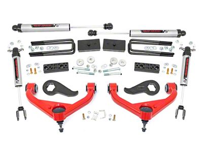 Rough Country 3-Inch Bolt-On Suspension Lift Kit with V2 Monotube Shocks; Red (20-24 Silverado 2500 HD)