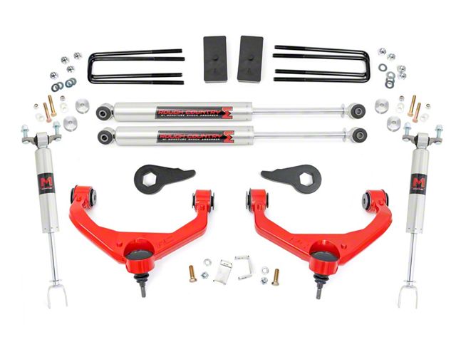 Rough Country 3.50-Inch Bolt-On Suspension Lift Kit with M1 Monotube Shocks; Red (11-19 Silverado 2500 HD w/o Factory Overload Springs & MagneRide)