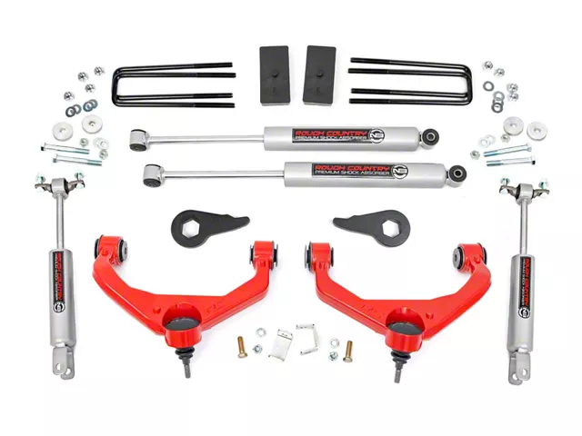 Rough Country 3.50-Inch Bolt-On Suspension Lift Kit with Premium N3 Shocks; Red (11-19 Silverado 2500 HD w/o Factory Overload Springs & MagneRide)