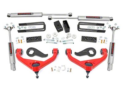 Rough Country 3-Inch Suspension Lift Kit with Premium N3 Shocks; Red (20-24 Silverado 3500 HD DRW w/ Overload Springs)