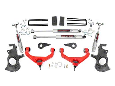 Rough Country 3.50-Inch Knuckle Suspension Lift Kit with Premium N3 Shocks; Red (11-19 Silverado 3500 HD SRW w/o Rear Overload Springs)