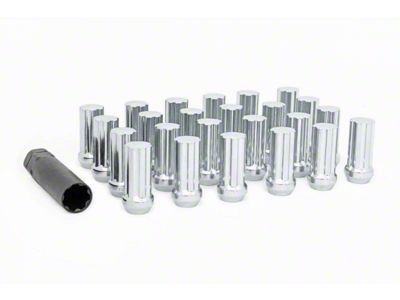 Rough Country Chrome Bulge Acorn Style Lug Nut Kit; M14 x 1.5; Set of 32 (07-25 Silverado 3500 HD SRW)