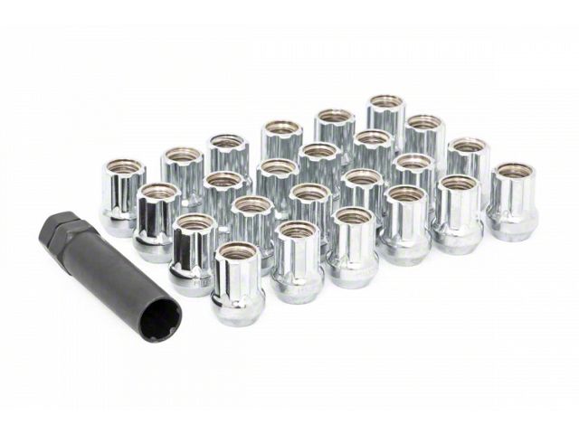 Rough Country Chrome Open End Style Lug Nut Kit; M14 x 1.5; Set of 32 (07-24 Silverado 3500 HD SRW)