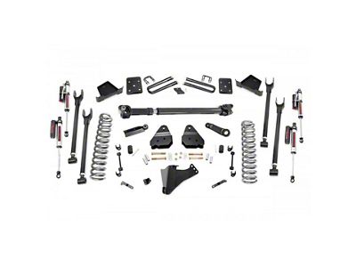 Rough Country 6-Inch 4-Link Suspension Lift Kit with Front Driveshaft and Vertex Reservoir Shocks (17-22 4WD 6.7L Powerstroke F-250 Super Duty w/ 4-Inch Rear Axle & w/ Factory Overload Springs)