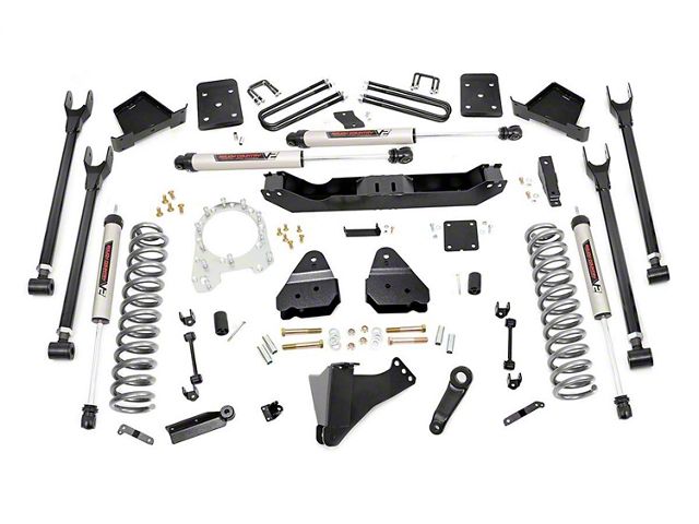 Rough Country 6-Inch 4-Link Suspension Lift Kit with V2 Monotube Shocks (17-22 4WD 6.7L Powerstroke F-250 Super Duty w/ 3.50-Inch Rear Axle & w/ Factory Overload Springs)