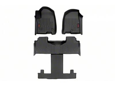 Rough Country Heavy Duty Front and Rear Floor Mats; Black (21-25 Tahoe w/ Rear Bucket Seats)