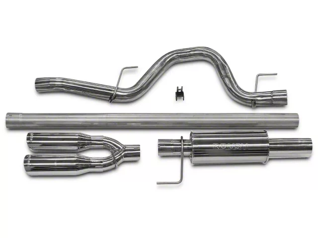 Roush Single Exhaust System with Polished Y-Pipe Tip; Rear Exit (10-14 6.2L F-150 Raptor)