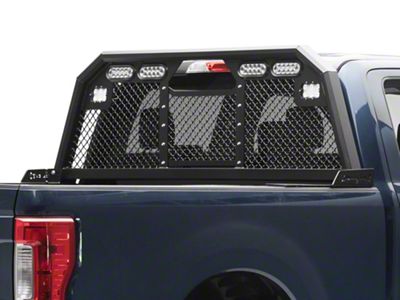 Royalty Core RC88 Billet Headache Rack with Integrated Tail Lights and Dura PODs; Satin Black (17-22 F-350 Super Duty)