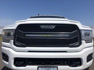 Royalty Core RC4X Layered Upper Replacement Grille with 30-Inch Curved LED Light Bar; Satin Black (19-24 RAM 2500 w/ Forward Facing Camera)