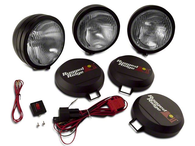 Rugged Ridge 5-Inch Round HID Off-Road Fog Lights with Black Steel Housings; Set of Three (Universal; Some Adaptation May Be Required)