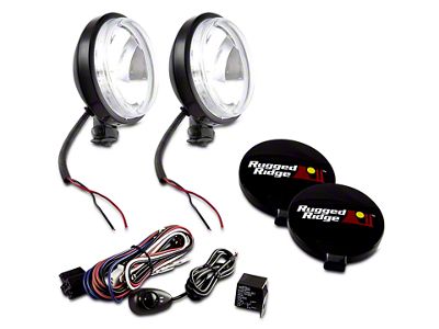 Rugged Ridge 6-Inch Slim Halogen Fog Lights; Black; Set of Two (Universal; Some Adaptation May Be Required)