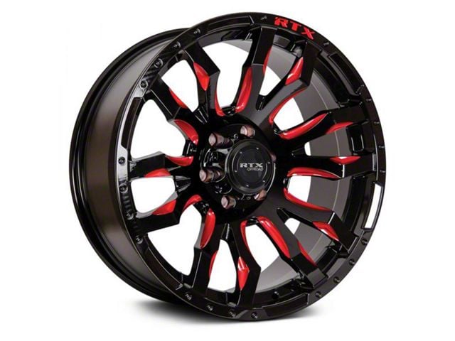 RTX Offroad Wheels Patton Gloss Black Red Milling 8-Lug Wheel; 20x9; 18mm Offset (11-14 Sierra 2500 HD)
