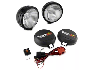 Rugged Ridge 5-Inch Round HID Off-Road Fog Lights with Black Steel Housings; Set of Two (Universal; Some Adaptation May Be Required)