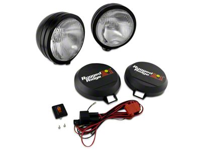 Rugged Ridge 5-Inch Round HID Off-Road Fog Lights with Black Steel Housings; Set of Two (Universal; Some Adaptation May Be Required)