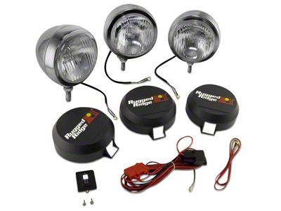 Rugged Ridge 5-Inch Round HID Off-Road Fog Lights with Stainless Steel Housings; Set of Three (Universal; Some Adaptation May Be Required)