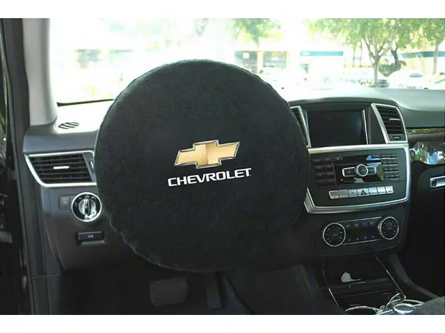 Steering Wheel Cover with Chevrolet Bowtie Logo; Black (Universal; Some Adaptation May Be Required)