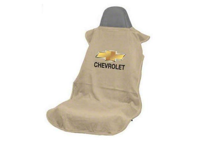 Seat Protector with Chevrolet Bowtie Logo; Tan (Universal; Some Adaptation May Be Required)