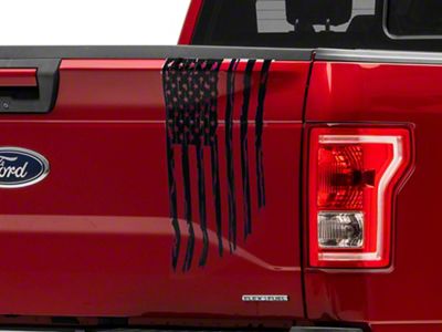 SEC10 Vertical Tailgate Distressed Flag Decal; Matte Black (97-24 F-150)