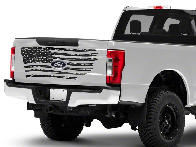 SEC10 Tailgate Flag Distressed Wave Decal; Matte Black (Universal; Some Adaptation May Be Required)
