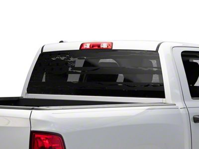 SEC10 Full Window Distressed American Flag Decal; Matte Black (94-25 RAM 1500)