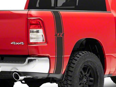 SEC10 Rear Vertical Stripe with 4x4 Logo; Gloss Black (02-24 RAM 1500)