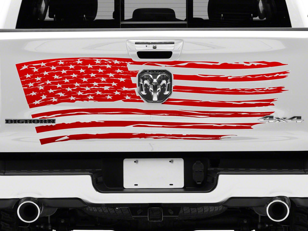 SEC10 RAM 1500 Tailgate Flag Distressed Wave Decal; Red T578095