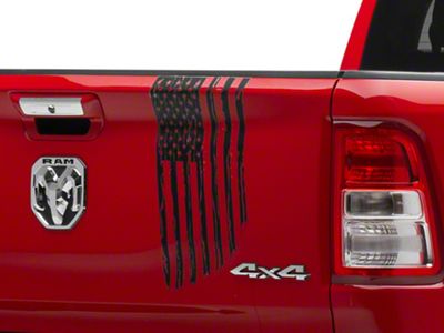 SEC10 Vertical Tailgate Distressed Flag Decal; Matte Black (02-24 RAM 1500)