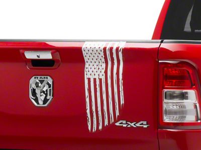 SEC10 Vertical Tailgate Distressed Flag Decal; White (02-24 RAM 1500)
