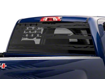 SEC10 Full Window Distressed American Flag Decal; Matte Black (99-25 Sierra 1500)
