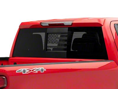 SEC10 Middle Window Distressed American Flag Decal; Matte Black (99-25 Sierra 1500)