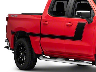 SEC10 Side Graphic with Pinstripe; Matte Black (99-24 Silverado 1500)