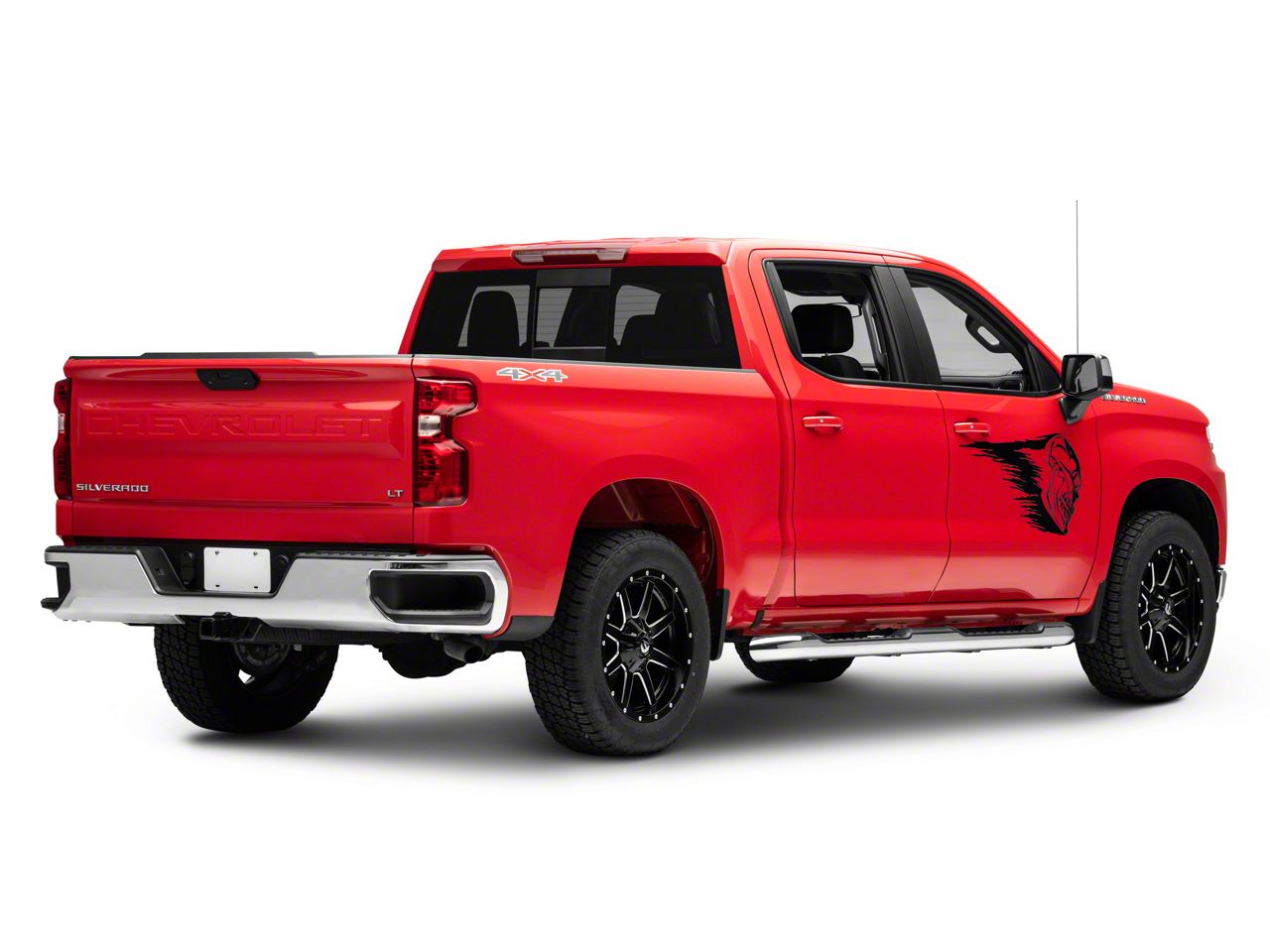 SEC10 Silverado 1500 Skull Crash Side Graphics; Gloss Black