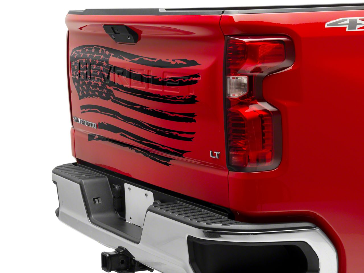 SEC10 Silverado 1500 Tailgate Flag Distressed Wave Decal; Gloss