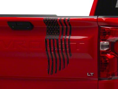 SEC10 Vertical Tailgate Distressed Flag Decal; Matte Black (99-24 Silverado 1500)