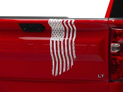 SEC10 Vertical Tailgate Distressed Flag Decal; White (99-25 Silverado 1500)