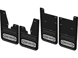 Black Wrap No-Drill Mud Flaps with Laramie Longhorn Logo; Front and Rear (19-26 RAM 3500 SRW w/ OE Fender Flares)