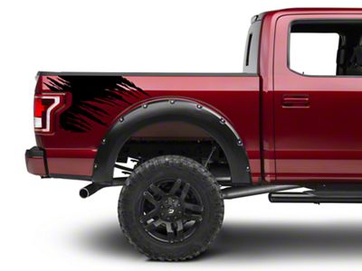 SEC10 Shredded Rear Bed Accent Decal; Gloss Black (15-20 F-150)