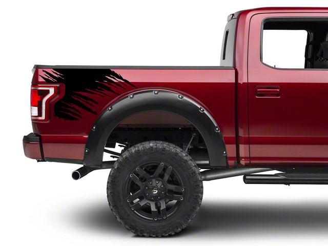 SEC10 Shredded Rear Bed Accent Decal; Gloss Black (15-20 F-150)