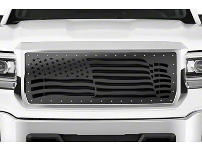 1-Piece Steel Upper Grille Insert; American Flag Wave (14-15 Sierra 1500)