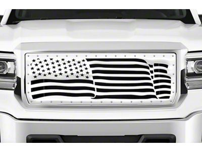 1-Piece Steel Upper Grille Insert; American Flag Wave with Steel Finish (14-15 Sierra 1500)