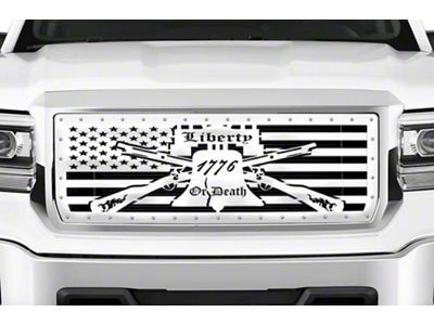 1-Piece Steel Upper Grille Insert; Liberty Or Death with Steel Finish (14-15 Sierra 1500)